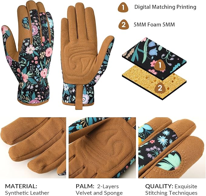 Pleneal Gardening Gloves for Women - Leather Garden Gloves Thorn Proof, Outdoor Protective Working Gloves