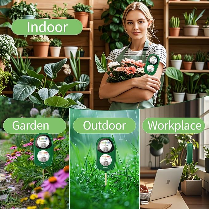 2-in-1 Moisture Meter for Plants, Soil Moisture Meter & PH Meter, Large Dual-Screen Soil Test Kit for Indoor/Outdoor Garden, Lawn, and Farm Use, No Battery Needed, Leaf Green