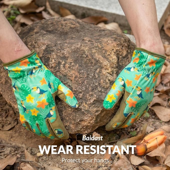 Baidast Gardening Gloves for Women, Breathable Leather Garden Gloves with Grip, Thorn Proof Work Gloves