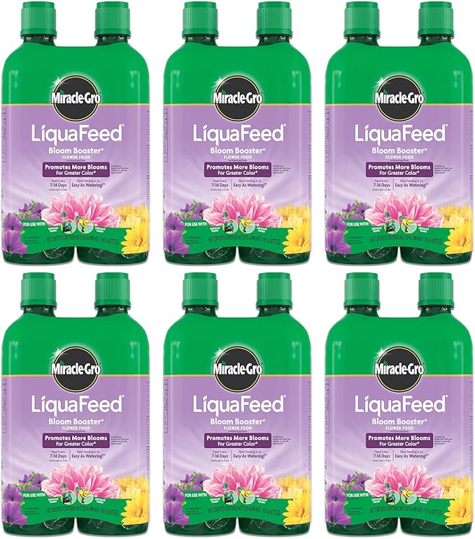 Miracle-Gro LiquaFeed Bloom Booster Flower Food Refills, Plant Fertilizer, 16 fl. oz., 2 Bottles/Pack (6-Pack)