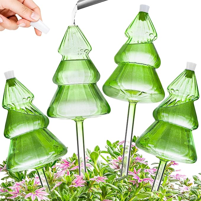 12 oz Large Plant Watering Globes, Glass Self Watering Globes, Unique Christmas Tree Self Watering Planter Insert, Vacation Plant Watering Devices, Automatic Watering Bulbs (Large-4 Pack)