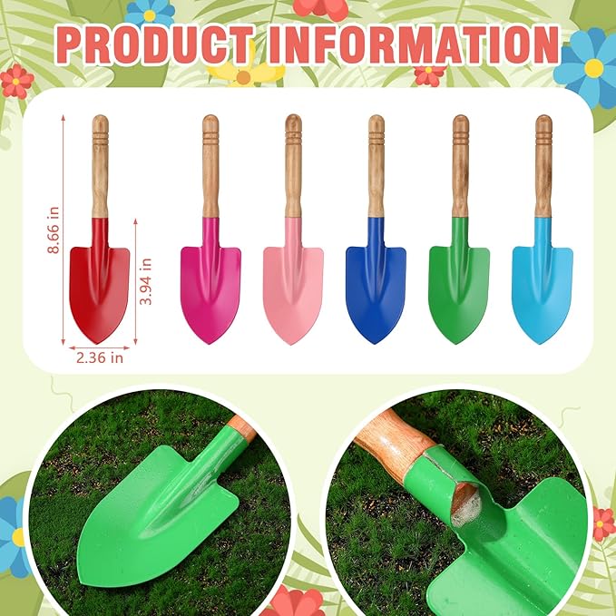 Liliful 30 Pcs Mini Gardening Shovel Colorful Metal Garden Tools with Wooden Handle Beach Shovel for Planting Loosening Digging