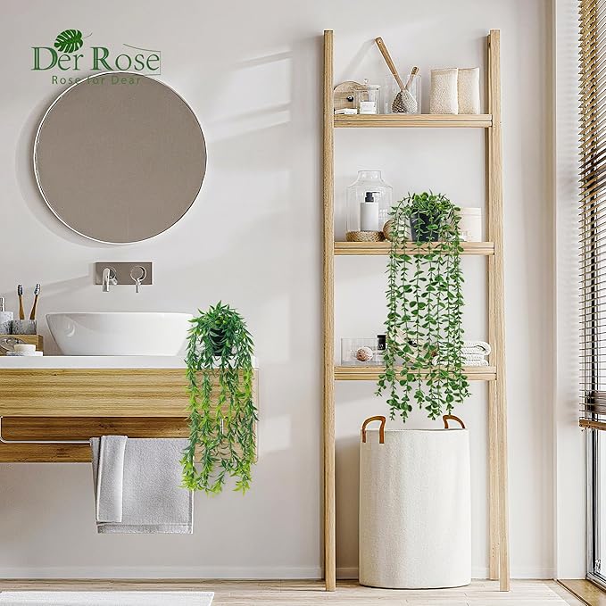 Der Rose 6Pcs Fake Hanging Plants Artificial Vines Faux Hanging Plants Indoor for Bathroom Kitchen Wall Bookshelf Outdoor Decor