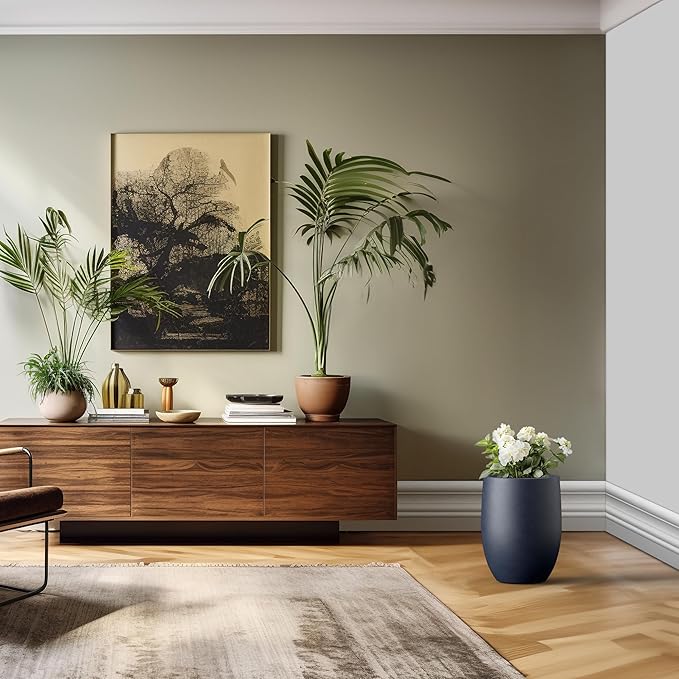 Kante 16.5 Inch Tall Concrete Planter, Large Indoor Outdoor Plant Pot with Drainage, Smooth Charcoal Finish with Painted Interior, Ideal for Porch, Home, Garden, Patio