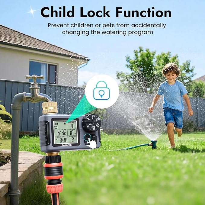 Water Timer for Garden Hose with 100% Metal Pipe, Programmable Sprinkler Controller for Garden Faucet with Auto/Manual/Rain Delay Mode, Irrigation Timers for Lawn, Yard, Outdoor Plants