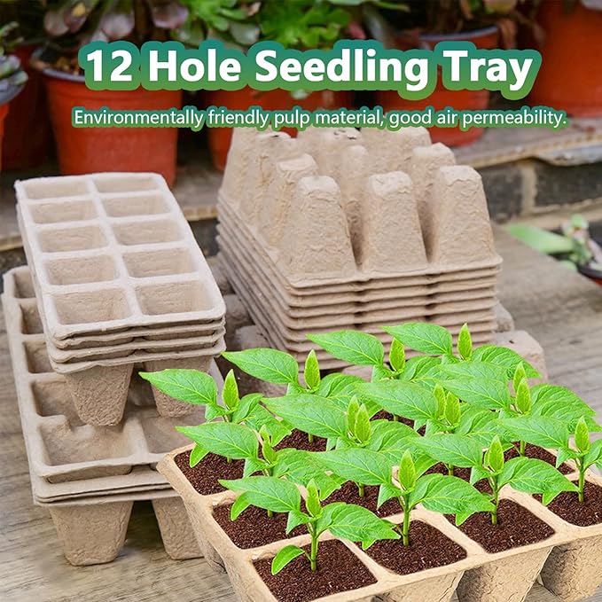 360 Cells Seed Starter Tray, 30 Pack Biodegradable Peat Pots with 200 Labels, Plant Starter Kit for Seedlings