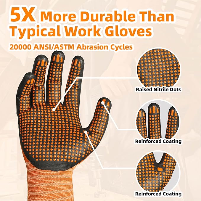 Schwer 6 Pairs Safety Work Gloves MicroFoam Nitrile Coated, Certified Level 6 Abrasion & A1 Cut Resistant Working Gloves with MicroDot Grip, Touchscreen, Used for General Work, Gardening, LT5619, XL