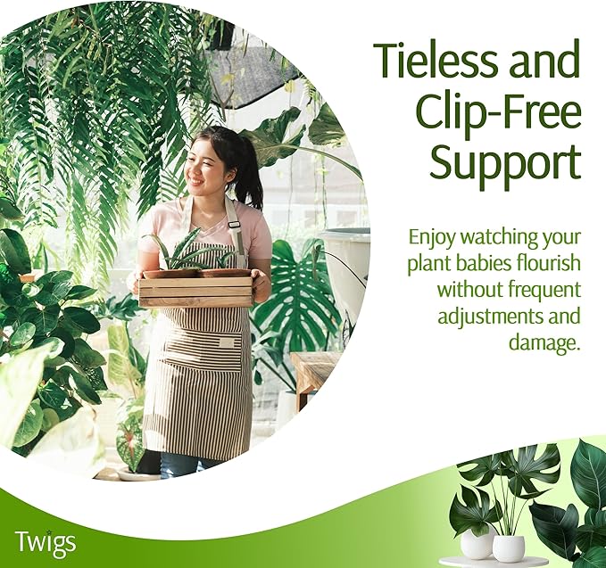 Twigs GA - Stackable Plant Support Stakes, Indoor & Outdoor Houseplant Stem Support, Garden Accessories, Trellis Alternative for Climbing & Potted Plants - Monstera (Dark Green), 10 Pack, 17" L