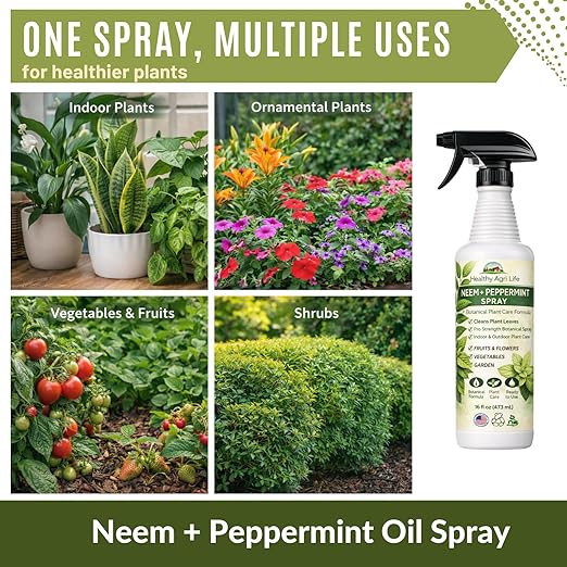 Neem & Peppermint Plant Spray for Garden, Vegetables & Indoor Plants – Botanical Leaf Care Mist, Supports Clean Healthy Leaves, Ready-to-Use Garden Spray for Fruits, Herbs & Houseplants
