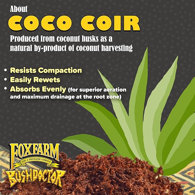 FoxFarm Bush Doctor Coco Loco Potting Mix, 2cu ft (Pack of 2) - Extends Your Watering Schedule, Triple-Washed to Reduce Salt Content - Perfect for Cultivating Vigorous Plants