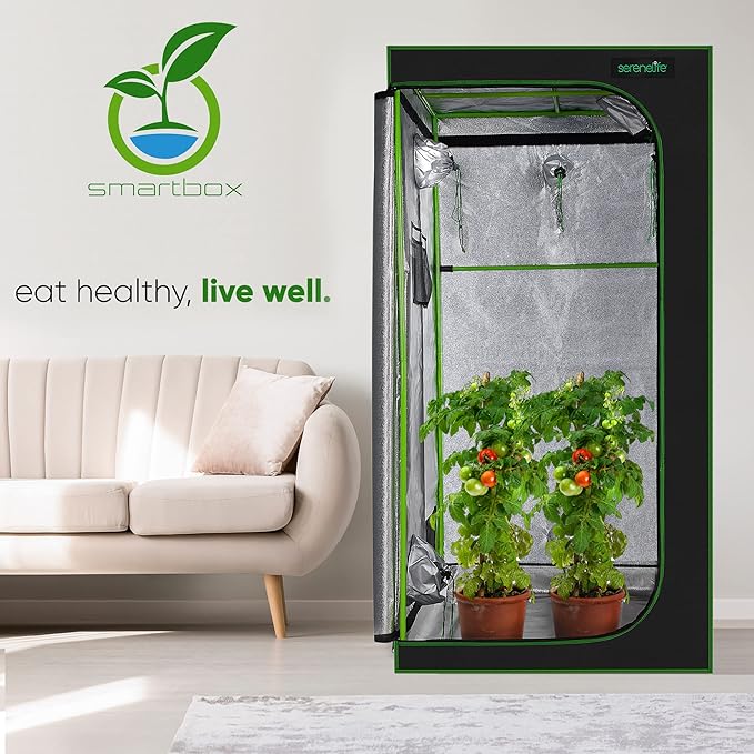 SereneLife Medium Hydroponic Grow Tent Garden-36'' x 36'' x 72'' Indoor Plant Growing System w/Durable Reflective 600D Mylar,Observation Window-Includes Removable Floor Tray,Pole Shelf