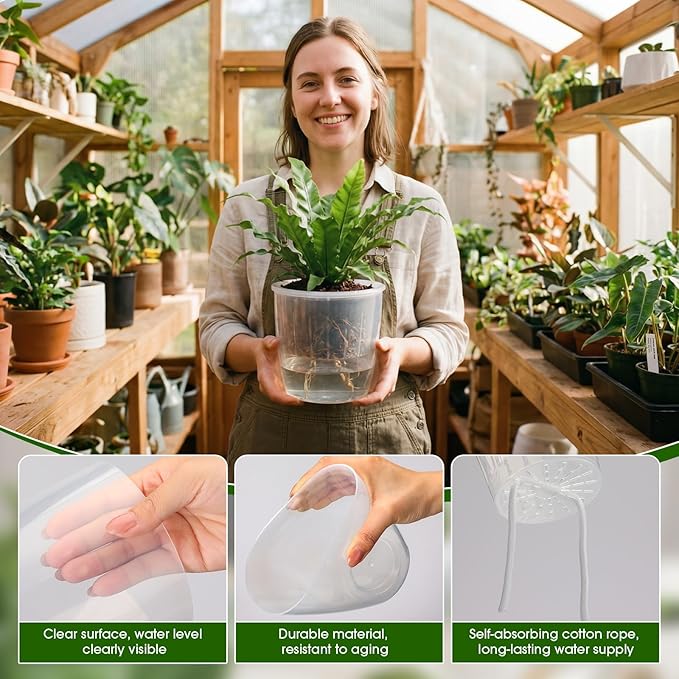 9 Pcs 3 Each of 5'', 6.5'', 7'' Clear Self Watering Plant Pots, Transparent African Violet Pots with Drainage Holes Plastic Wick Flower Planters for Indoor Flowers, Spider Plant, Orchid Pot