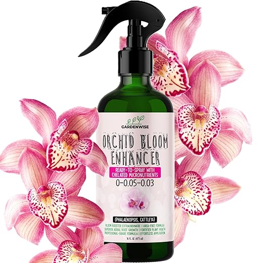GardenWise Orchid Food Bloom Booster Fertilizer - Bloom Orchids Fertilizer – Phosphorus and Potassium Formula 0-0.05-0.03 - Ready-to-Use Spray with Chelated Micronutrients (16 OZ)