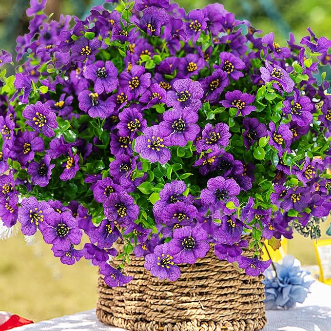 trytuny Artificial Flowers for Outdoor, UV Resistant Fake Silk Flowers, Realistic Faux Plants for Outside Indoor Porch Patio Window Box Planter Home Decor (20, Purple)