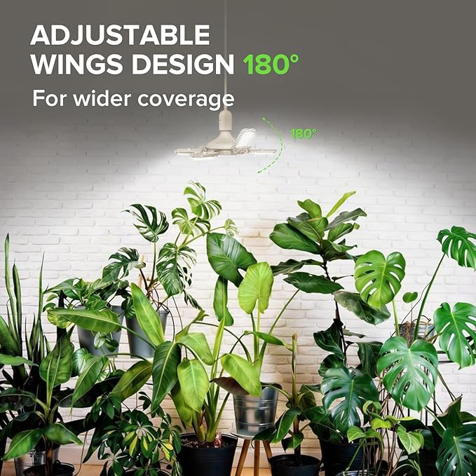 SANSI Grow Lights for Indoor Plants, 198 LEDs Plant Growing Lamp with Timer, 60W 4700LM 4000K Plant Light with Full Spectrum High PPFD, Height Adjustable Wings, 16.4FT Power Cord for Tall Large Plants