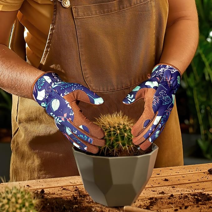 Trifabricy Gardening Gloves for Women, Breathable Leather Garden Gloves with Grip, Thorn-Proof Puncture-Resistant Work Gloves