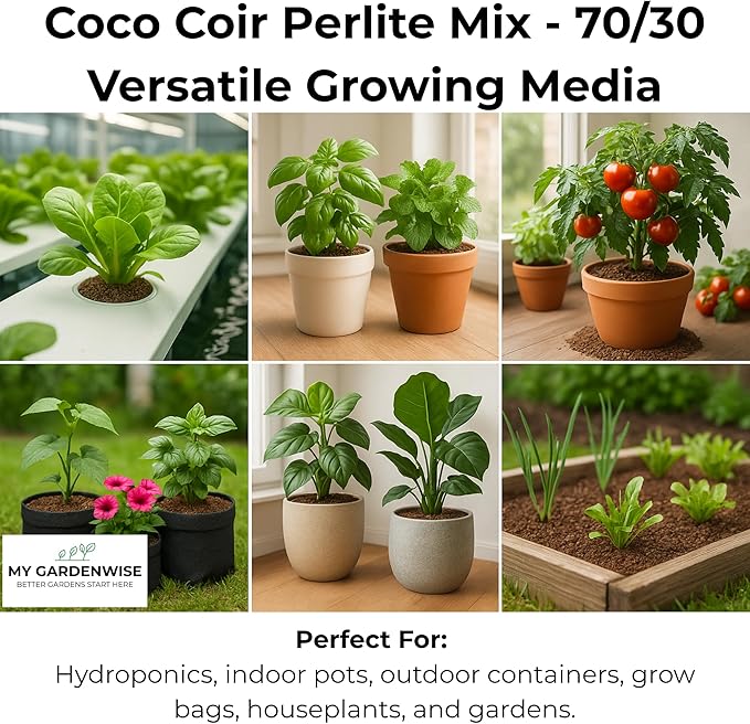 GARDENWISE Coco Perlite - Coco Coir Perlite Mix - 70/30 Growing Media - Hydroponic, Indoor & Outdoor, Grow Bags & House Plants (1 Quart)