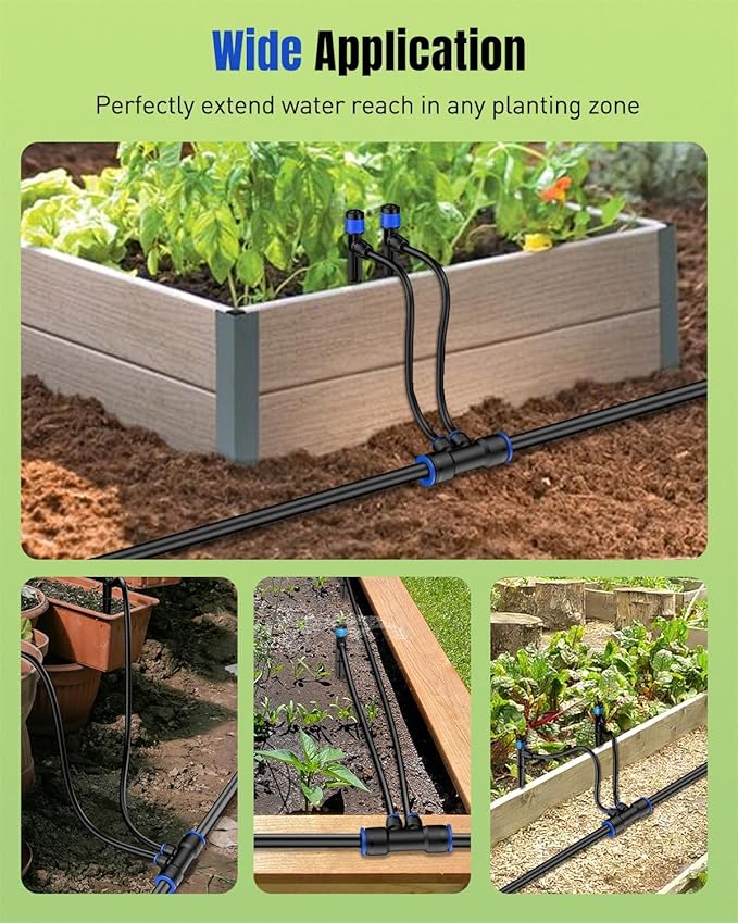 Pawfly 12 Pcs Quick Connect 1/2" to 1/4" Drip Irrigation Fittings for 1/2" Tubing (0.62-0.63" OD), Push-to-Fit 4-Way Reducing Tees Reducer Tee Connectors, Anti-Leak Drip Irrigation Tee Fittings