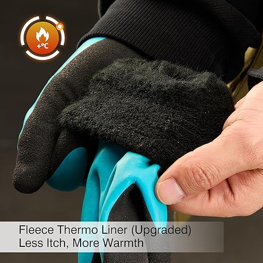 COOLJOB Waterproof Winter Freezer Gloves for Working Gardening Fishing Construction Worker, Double Coated Rubber for Warehouse Cold Refrigeration House, 1 Pair Small Blue