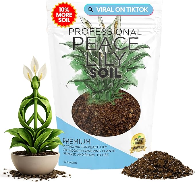 Professional Peace Lily Soil | Large 8.2 Quarts Ready to Use for Peace Lily Plants | Peat Moss, Coco Coir, Perlite, Dolomite | Made in USA