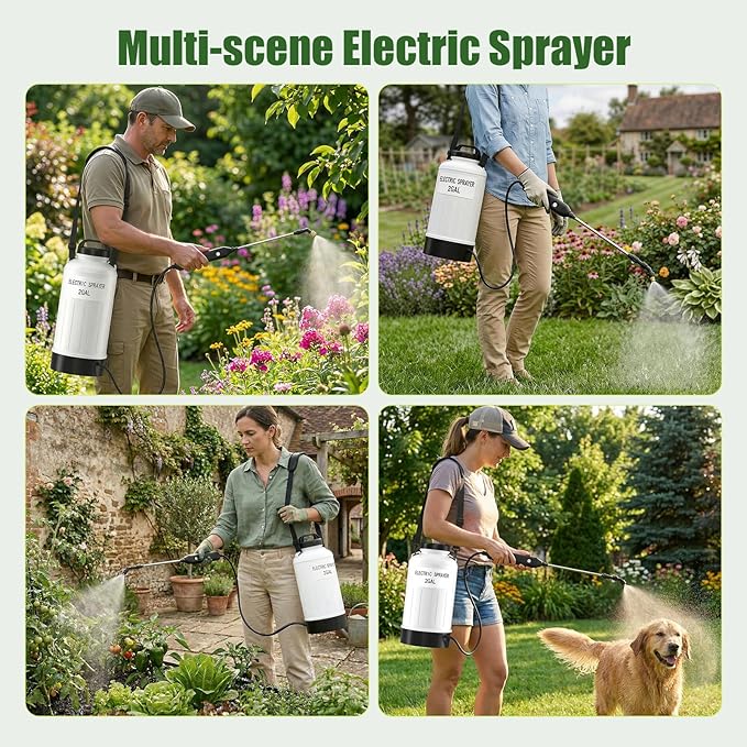 Battery Electric Sprayer, 2 Gallon USB Rechargeable Portable Lawn Garden Sprayer with 3.7V Battery, Adjustable Strap, Leak-Proof Wand, 3 Nozzles, 3-Hour Runtime for Plant Care,Lawn Maintenance
