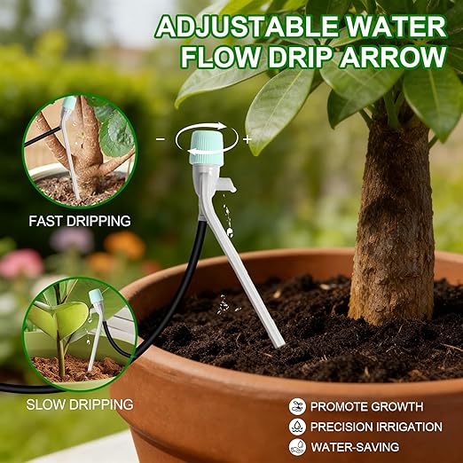 BZONE Dual Channel Automatic Watering System, Timer Drip Irrigation Kit for 20 Potted Plants, with Adjustable Programs & 3 Power Levels, 20 Emitters, 15M Hose for Indoor/Outdoor Garden