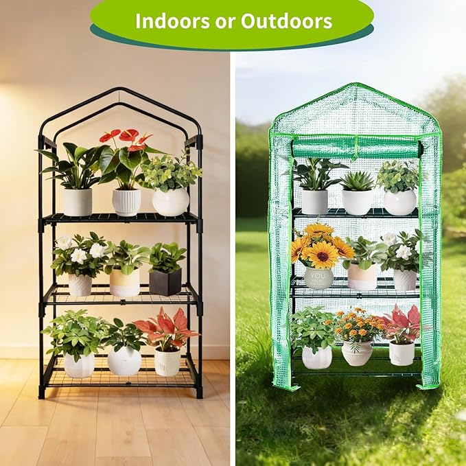 3 Tier Mini Indoor Greenhouse,27"x19"x49" Greenhouse for Indoors&greenhouses for Outdoors with PE Cover and Roll-Up Zipper Door