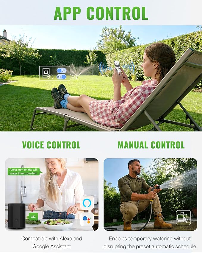 WiFi Water Timer for Garden Hose, Sprinkler Timer 3 Zone, 3 Outlet Smart Hose Watering with WiFi Irrigation Controller, Automatic Irrigation System/Rain Delay/Manual Watering D33WT06