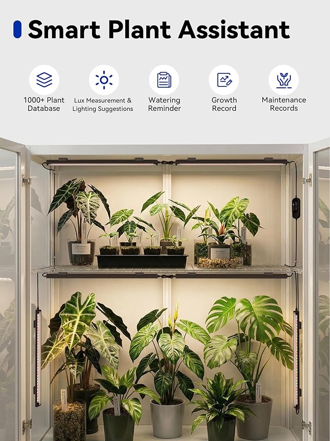 GLOWRIUM Smart Grow Lights for Indoor Plants with APP, Full Spectrum Grow Lights for Seed Starting, G6 Plant Light Strip with auto Timer, 3 Angle dimming Levels for Plant Shelf, 6-Pack (Black, 48W)