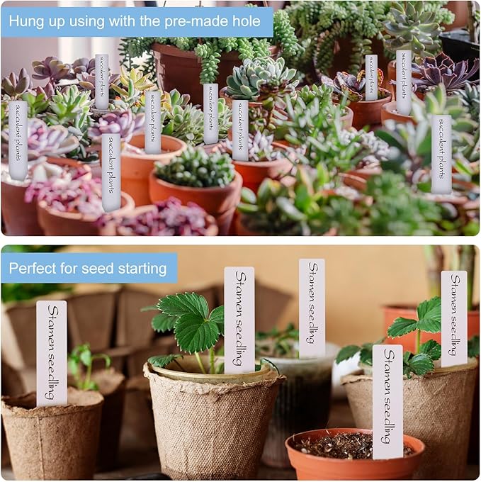 300pcs Waterproof Plant Labels and Pen, Garden Labels for Outdoor Plants, Plastic Plant Name Sticks, 3in Garden Label Stakes with Pen for Seedlings, Flowers and Vegetables, White