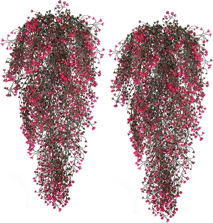 RECUTMS Hanging Fake Vine Plants 4 Pcs Artificial Large Garland Faux Flower Ferns Plant Baby Breath Ivy Room Wall Decor Home Office Garden Wedding Party Indoor Outdoor Decor (Pink)