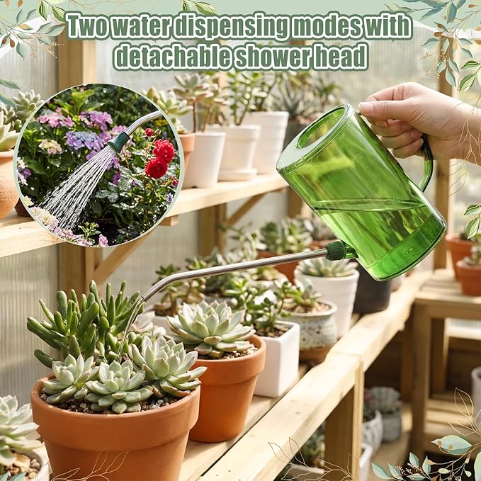 Indoor Plants Watering Can for Indoor Plants Long Probe Soil Moisture Meter Long Spout Watering Cans Water Monitor Indicator for Pot Flower House Gardening Farming (Green,1 L,Cylindrical)