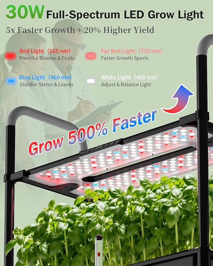 Growell Large Hydroponics Growing System Kit, Vertical Indoor Herb Garden Kit with LED Grow Light & Independent Water Pump, 28L Movable Indoor Planter Perfect Gardening Gifts (2 Tier-54 Pods Black)