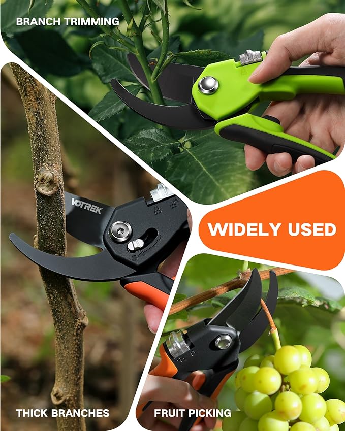 8.5" Pruning Shears for Gardening, 【Unique Stepless Handle Opening】Professional Bypass Garden Clipper, Heavy Duty Plant Pruners for Branch 【SK5 Steel Blades】【All Hand Sizes】, Classic Black