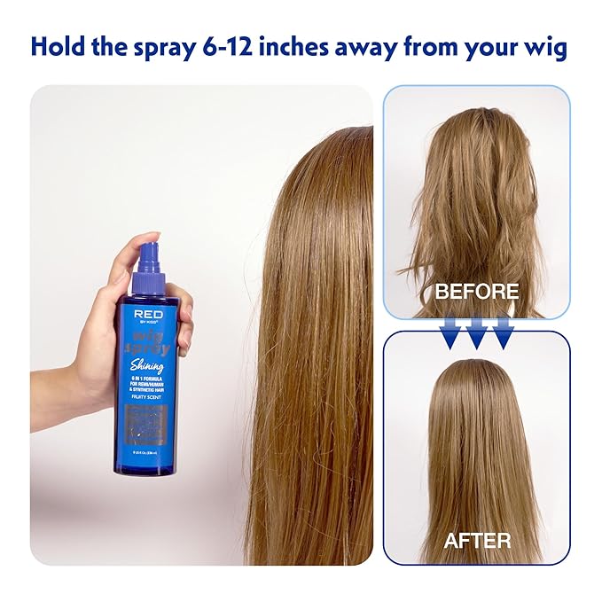 Red by Kiss Wig Spray, Extra Shine & Detangling Control for Remy, Human, Synthetic Hair, UV & Heat Protection, PH Balance & Long-Lasting Fragrance (8oz, Sheen)