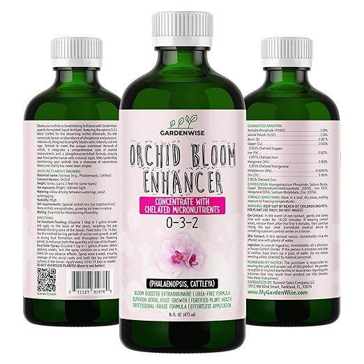 GARDENWISE 0-3-2 Giant Bloom: Orchid Bloom Enhancer - Orchid Bloom Booster - Orchid Food Fertilizer Concentrate - Chelated Nutrients for Healthy Flower & Reblooms (8 OZ)