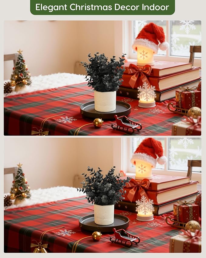 Velener 1 PCS Small Fake Eucalyptus Plant Artificial Potted Plants Indoor for Christmas Decor Indoor Realistic Faux Plant for Office, Bathroom, Living Room, Desk, Shelf, Home Decor (Black)