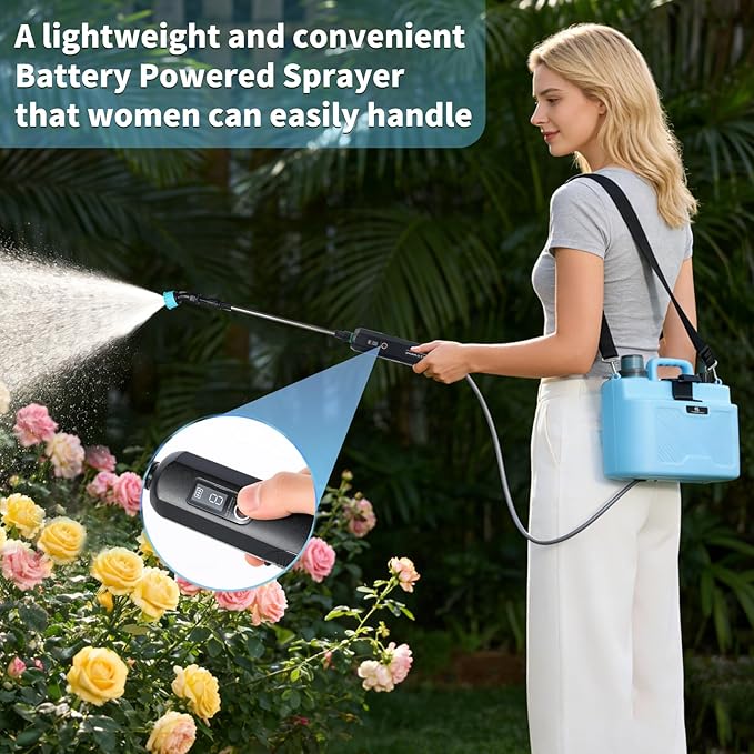 1.3 Gallon Electric Garden Sprayer, Battery Powered Sprayer with USB Rechargeable Handle, 4 Mist Nozzles, Retractable Wand, Lawn & Weed Chemical Sprayer