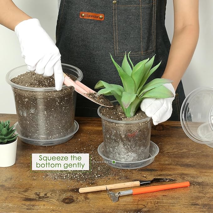 FUIJOL 6 Inch Clear Nursery Pots for Plants with Sacuers 15 Pack, Plastic Flower Pots with Drainage Holes, Variety Pack Seedlings Garden Pot for Indoor Outdoor (6 inch)