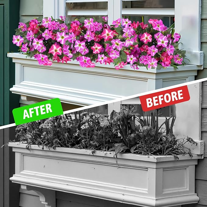 Alotiki Artificial Fake Flowers for Outdoor Plants Decoration,2 Pcs Faux Petunias Flowers Plants UV Resistant Silk for Porch Yard Garden Home Indoor Decor(Purple Red)