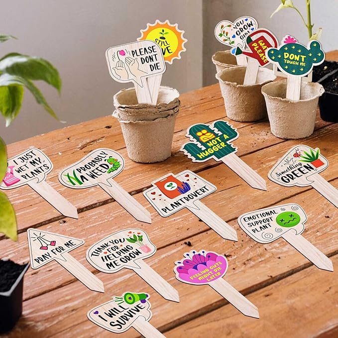 JUYRLE Funny Plant Labels - 15 Pack Garden Markers for Succulent Flowers, Greenery, Seedling Plants - Waterproof, Outdoor/Indoor Patio Tags, Garden Stakes