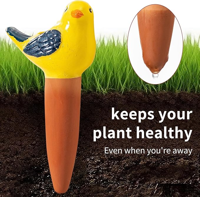 SURE YUESI 4 Pack Self Watering Bird Shaped Globes, Terracotta Vacation Planters Devices with Slow Release Automatic Watering Spikes, Plant Watering Pots for Indoor and Outdoor Potted Plant