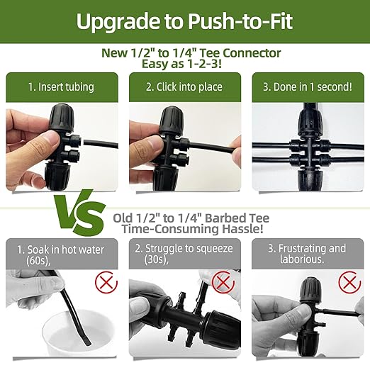 100FT 1/2 Inch Drip Irrigation Tubing with 10 Pack 1/2" to 1/4" Drip Irrigation Fittings, Drip Line Hose & Push-to-Fit 3-Way | 4-Way | 6-Way Splitter Connectors, for Drip Irrigation System