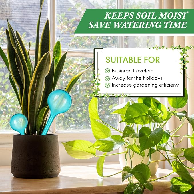 Pinkunn 50 Pcs Plastic Plant Watering Globes Translucency Plant Watering Devices Self Watering Globes Automatic Watering Drip Irrigation Equipment for Plant Garden Indoor Outdoor, 2 Size, Lake Blue