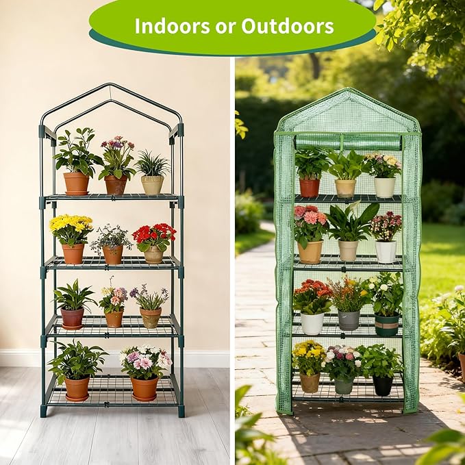 4 Tier Mini Indoor Greenhouse,27"x19"x62" Greenhouse for Indoors&greenhouses for Outdoors with PE Cover and Roll-Up Zipper Door
