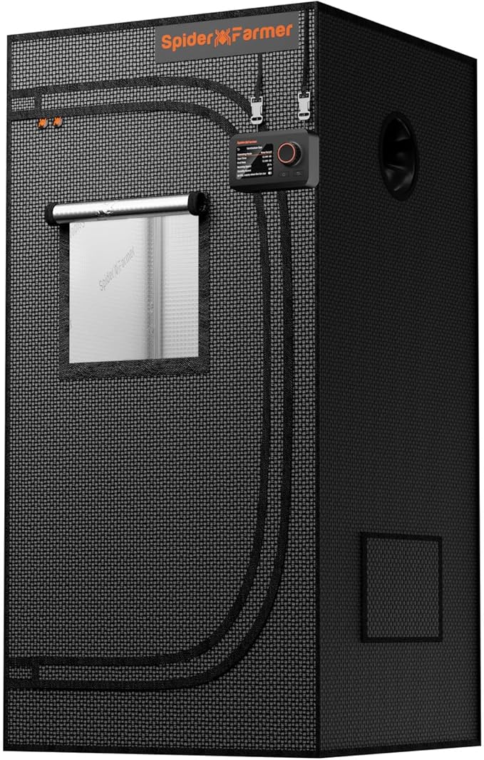 Spider Farmer 2x2 Grow Tent 2025 New, 24"x24"x48", with Hook for Controller, View Window, Side Buckle for Door, 1680D Thicken Mylar Canvas for Indoor Hydroponic Growing for SF1000, SE1500, G1500