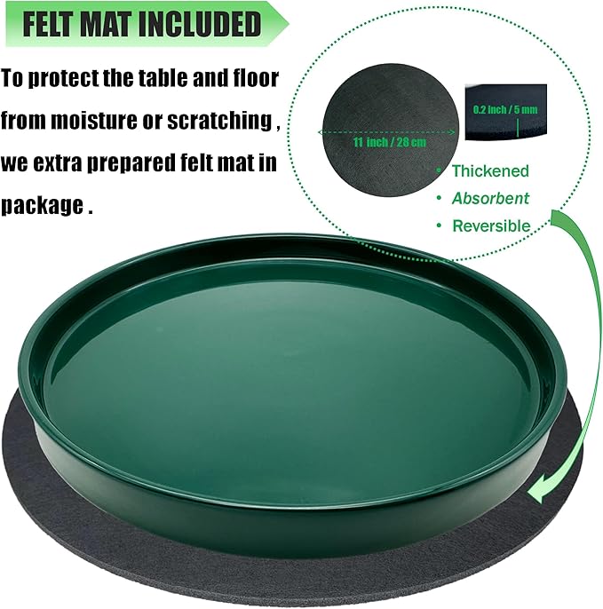 Yukfona Ceramic Plant Saucer Pot Tray 10 Inch, Planter Saucers 4 5 6 7 8 9 10 11 12 13 Inch for Indoors Outdoor, Durable Sturdy Flower Drainage drip Water Tray for Glazed Pots Base (10.7 Inch-Green)