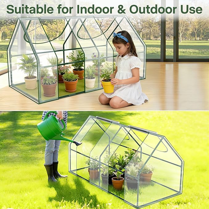 OnBrand 64.96" x 33.07" x 35.43" Portable Mini Greenhouse for Outdoors Indoors, PVC Small Green House with Dual-Sided Doors, Clear Plant Tent for Seedlings Flowers Vegetables