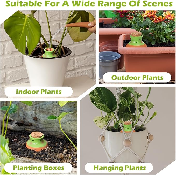 VICAMB 6PCS Self Watering Terracotta Globes,Ollas Watering Pot with Lid,Clay Plant Watering Devices,Planter Insert Terracotta Watering Spikes for Outdoor Indoor Plants with 1 Week Easy to Refill