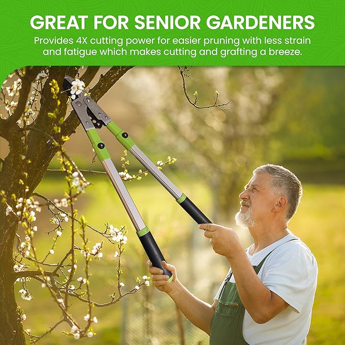 Garden Guru Extendable Anvil Lopper Tree Trimmer with Compound Action, Chops Thick Branches with Ease, 28-40”, Non-Stick High Carbon Steel Blade, Heavy Duty Branch Cutter, 2 Inch Clean Cut Capacity, 4